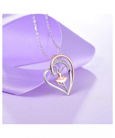 925 Sterling Silver Ballet Dancer Necklace for Women Heart Dancing Pendant Necklaces Ballerina Silhouette Jewelry Gift for Da...