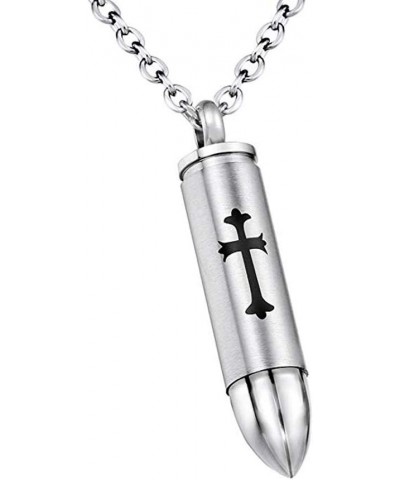 Urn Necklaces for Men Women - Cross Engraving Bullet Urn Pendant Black Stainless Steel Cremation Necklace for Dad Mom Son Sil...