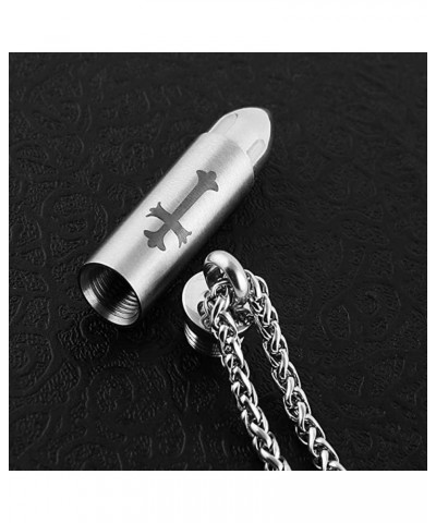 Urn Necklaces for Men Women - Cross Engraving Bullet Urn Pendant Black Stainless Steel Cremation Necklace for Dad Mom Son Sil...