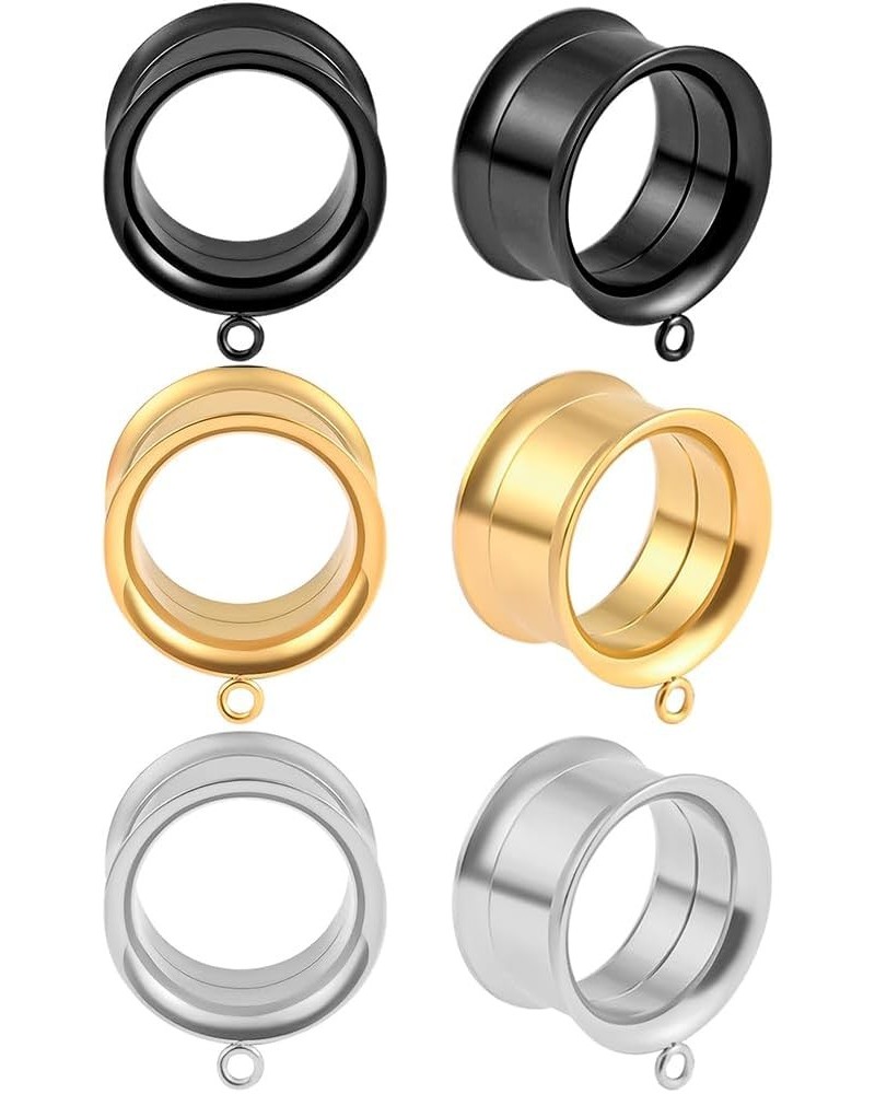 3 Pairs Set DIY Tunnels Plugs Gauges for Ears Piercing Jewelry Black Gold 2g 0g Stainless Steel Ear Dangle Accessories For Wo...