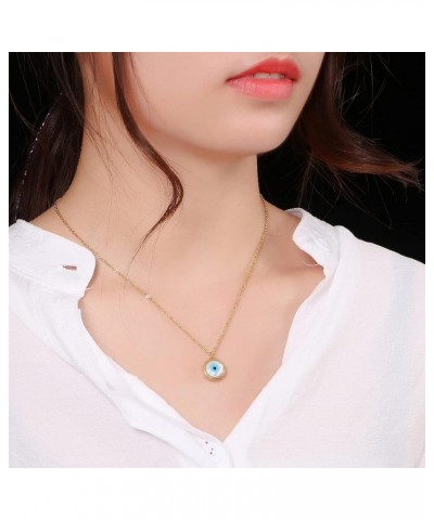 Gold Plated Stainless Steel Opal Evil Eye Necklace For Women teen Girl's birthday gift Gold $7.83 Necklaces