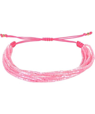 Women Friendship Bracelets Adjustable Strands Bracelets Stackable Miyuki Beaded Bracelets Rose Pink 01B $8.98 Bracelets