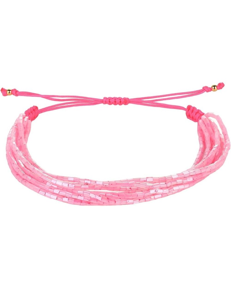 Women Friendship Bracelets Adjustable Strands Bracelets Stackable Miyuki Beaded Bracelets Rose Pink 01B $8.98 Bracelets