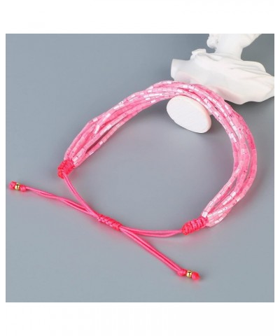 Women Friendship Bracelets Adjustable Strands Bracelets Stackable Miyuki Beaded Bracelets Rose Pink 01B $8.98 Bracelets