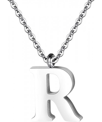 Stainless Steel Silver Initial Necklace Alphabet Pendant Necklace 16" with 2" extender Women Girl letter Necklace Silver Init...