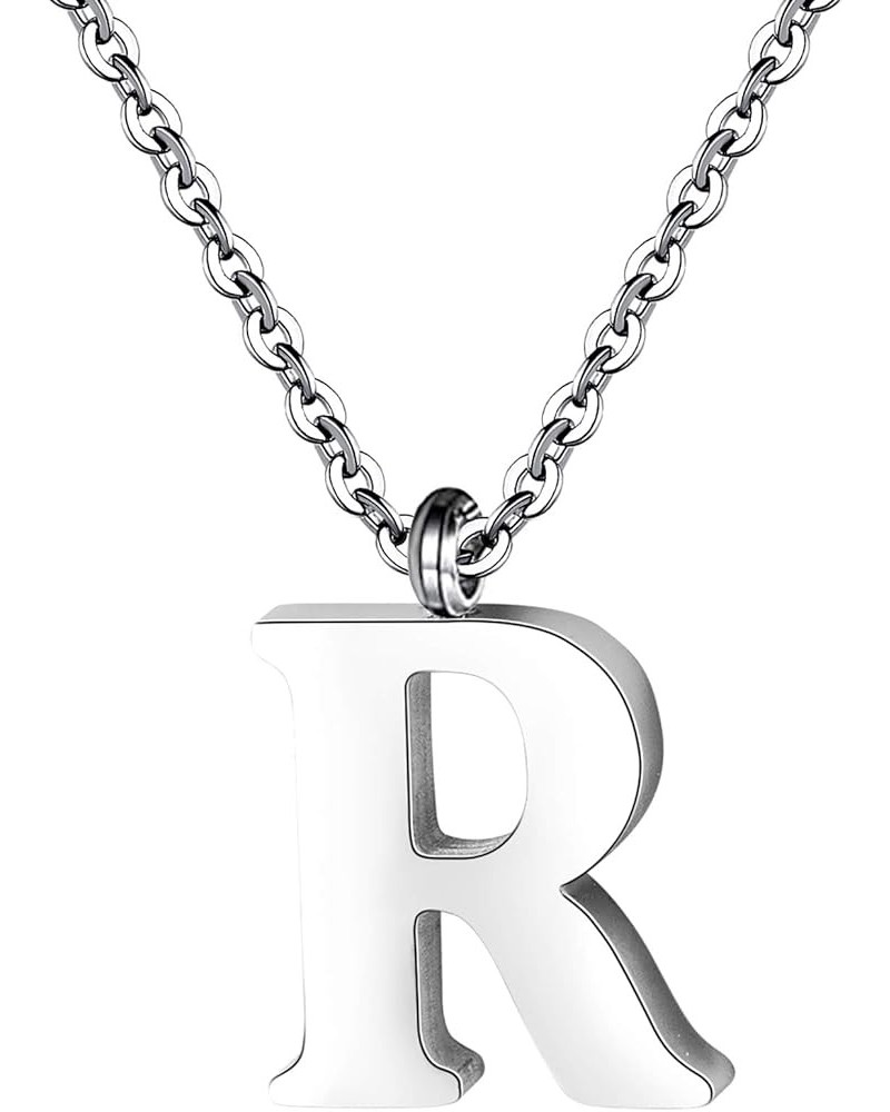 Stainless Steel Silver Initial Necklace Alphabet Pendant Necklace 16" with 2" extender Women Girl letter Necklace Silver Init...