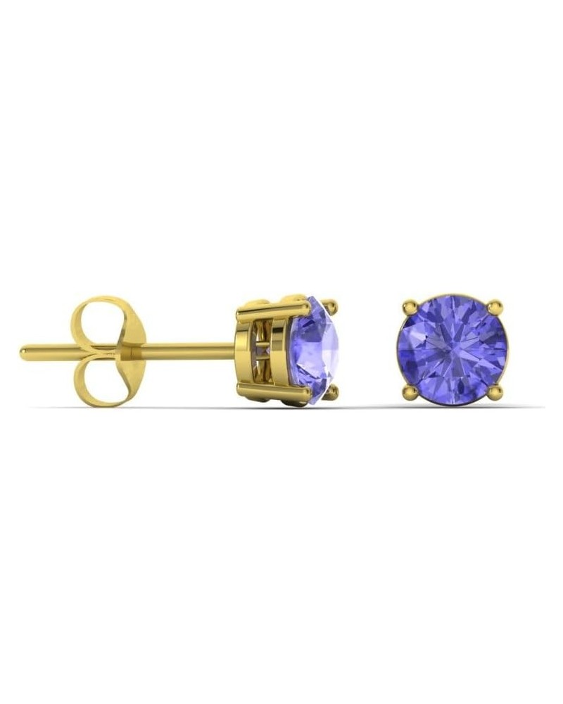 Natural and Certified Gemstone Solitaire Petite Stud Earrings in 14K Solid Gold | 0.20 Carat Earrings for Women Tanzanite 14K...