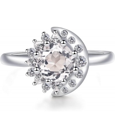 S925 Sterling Silver Round Shaped 7 MM Halo Engagement Ring Sun and Moon Ring Gemstone Ring for Women White Topaz $60.63 Rings