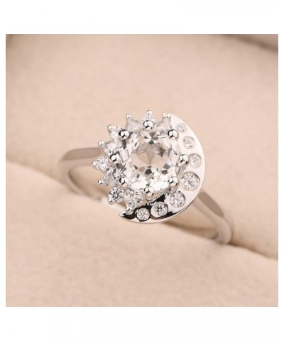 S925 Sterling Silver Round Shaped 7 MM Halo Engagement Ring Sun and Moon Ring Gemstone Ring for Women White Topaz $60.63 Rings