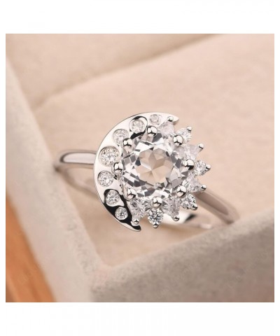 S925 Sterling Silver Round Shaped 7 MM Halo Engagement Ring Sun and Moon Ring Gemstone Ring for Women White Topaz $60.63 Rings