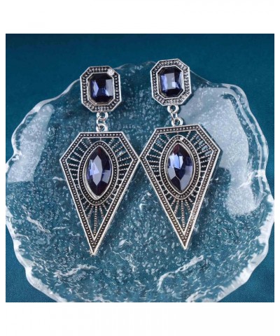 Vintage Geometric Sapphire Dangle Earrings Tribal Totem Drop Earrings Blue Cz Triangle Earrings Square Sapphire Stud Earring ...