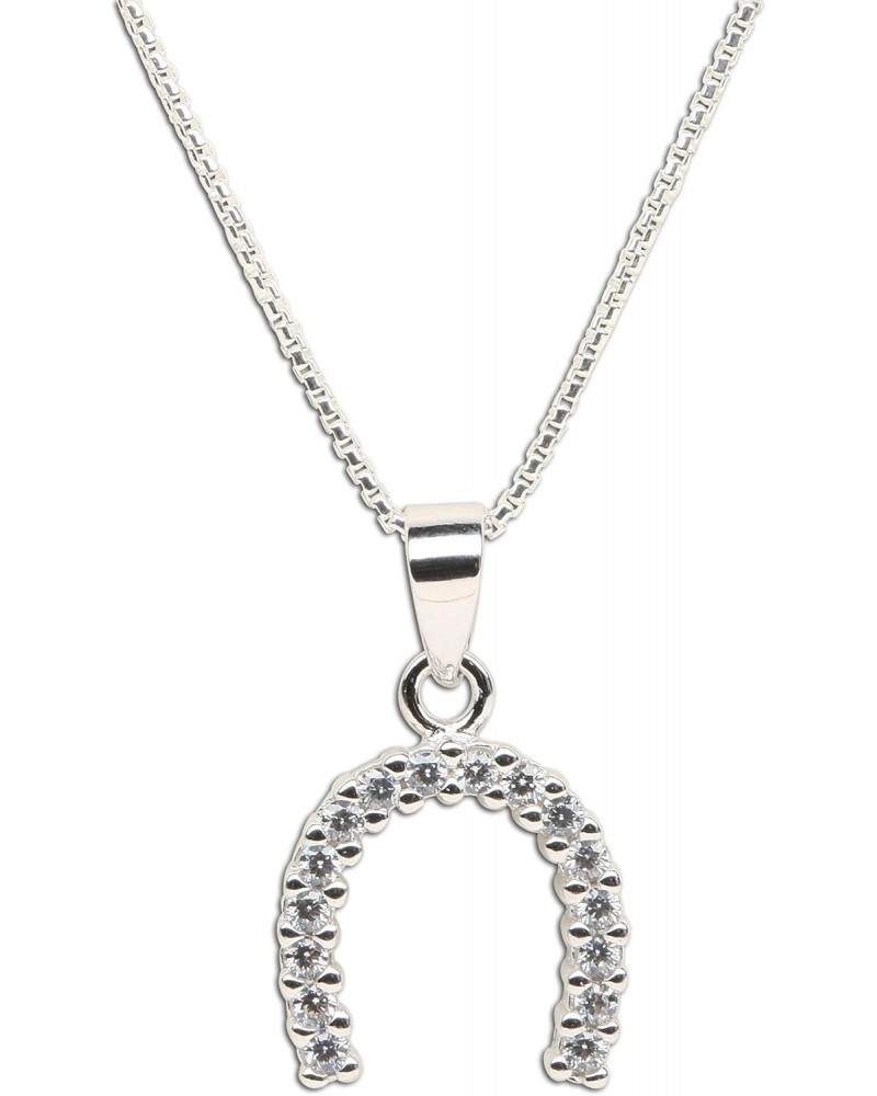 Sterling Silver Lucky Horseshoe Pendant Accented with CZs 18 $11.25 Necklaces