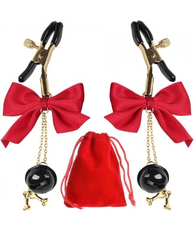 Bow Nipple Clamp Non Piercing with Bells Adult Breast Clamp Nipple Clip Adjustable Body Jewelry for Women Sexual Pleasure Red...