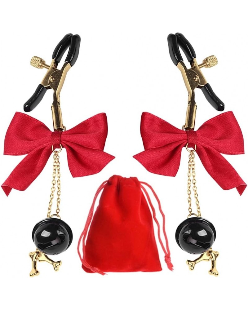 Bow Nipple Clamp Non Piercing with Bells Adult Breast Clamp Nipple Clip Adjustable Body Jewelry for Women Sexual Pleasure Red...