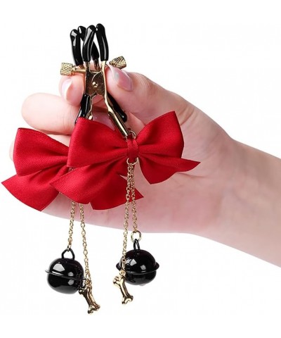 Bow Nipple Clamp Non Piercing with Bells Adult Breast Clamp Nipple Clip Adjustable Body Jewelry for Women Sexual Pleasure Red...