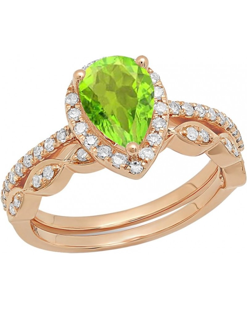 14K 9X6 MM Pear Gemstone & Round Diamond Ladies Teardrop Engagement Ring With Matching Band Set, Rose Gold Peridot $326.41 Rings