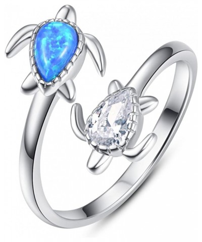 S925 Sterling Silver Turtle Ring Open Adjustable Thumb Ring for Women Sea Turtle Jewelry Gift 01-Blue Opal $17.64 Rings