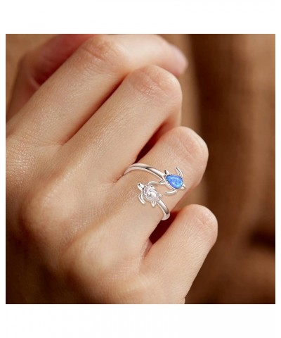 S925 Sterling Silver Turtle Ring Open Adjustable Thumb Ring for Women Sea Turtle Jewelry Gift 01-Blue Opal $17.64 Rings