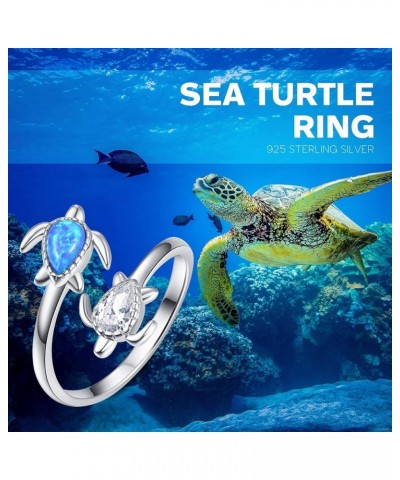 S925 Sterling Silver Turtle Ring Open Adjustable Thumb Ring for Women Sea Turtle Jewelry Gift 01-Blue Opal $17.64 Rings