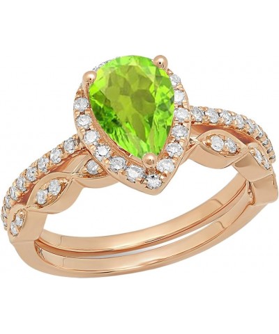 14K 9X6 MM Pear Gemstone & Round Diamond Ladies Teardrop Engagement Ring With Matching Band Set, Rose Gold Peridot $326.41 Rings