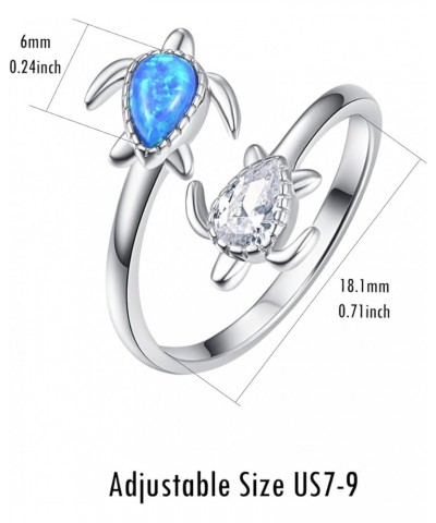 S925 Sterling Silver Turtle Ring Open Adjustable Thumb Ring for Women Sea Turtle Jewelry Gift 01-Blue Opal $17.64 Rings