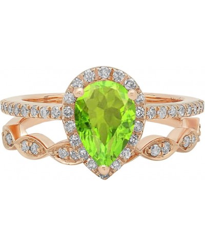 14K 9X6 MM Pear Gemstone & Round Diamond Ladies Teardrop Engagement Ring With Matching Band Set, Rose Gold Peridot $326.41 Rings