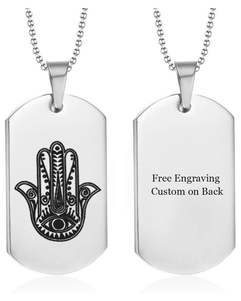 Personalized Hand of Hamsa Necklace for Men Women,Stainless Steel Customized Hamsa Prayer Dog Tag Evil Eye Hamsa Hand Pendant...