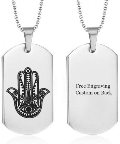 Personalized Hand of Hamsa Necklace for Men Women,Stainless Steel Customized Hamsa Prayer Dog Tag Evil Eye Hamsa Hand Pendant...