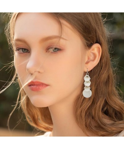 Long Layered Beads Earrings for Women Dangling Bohemian Handmade Cute Coloful Shell Disc Beads Drop Earring for Girls Western...