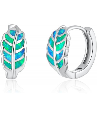 Leaf Small Hoop Earrings for Women Girls Opal Huggie Hoop Earrings 14K Gold Plated Cartilage Mini Earrings Blue&Green $10.19 ...