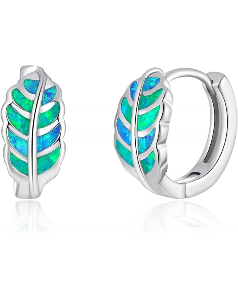 Leaf Small Hoop Earrings for Women Girls Opal Huggie Hoop Earrings 14K Gold Plated Cartilage Mini Earrings Blue&Green $10.19 ...