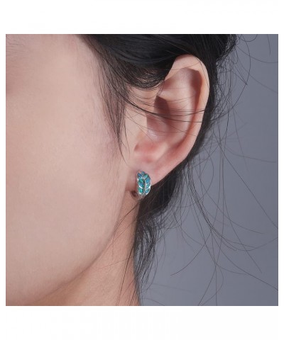 Leaf Small Hoop Earrings for Women Girls Opal Huggie Hoop Earrings 14K Gold Plated Cartilage Mini Earrings Blue&Green $10.19 ...