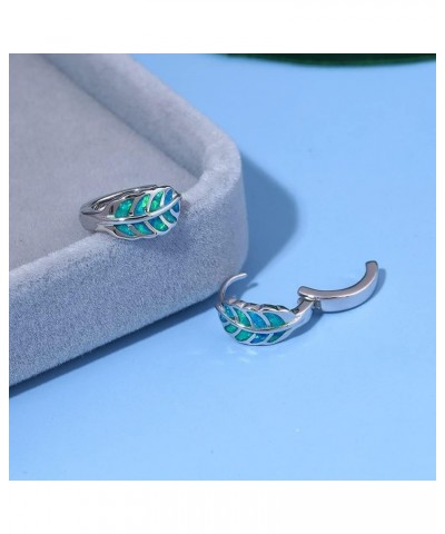 Leaf Small Hoop Earrings for Women Girls Opal Huggie Hoop Earrings 14K Gold Plated Cartilage Mini Earrings Blue&Green $10.19 ...