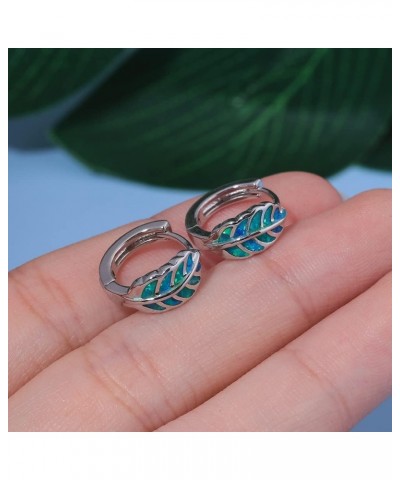 Leaf Small Hoop Earrings for Women Girls Opal Huggie Hoop Earrings 14K Gold Plated Cartilage Mini Earrings Blue&Green $10.19 ...