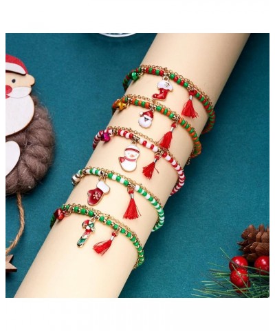 Christmas Double Layer Tassel Rice Bead Bracelet for Women Christmas Santa Claus Snowman Walking Stick Charm Bracelet Creativ...