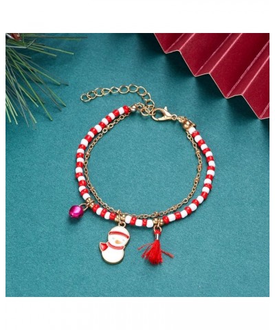 Christmas Double Layer Tassel Rice Bead Bracelet for Women Christmas Santa Claus Snowman Walking Stick Charm Bracelet Creativ...