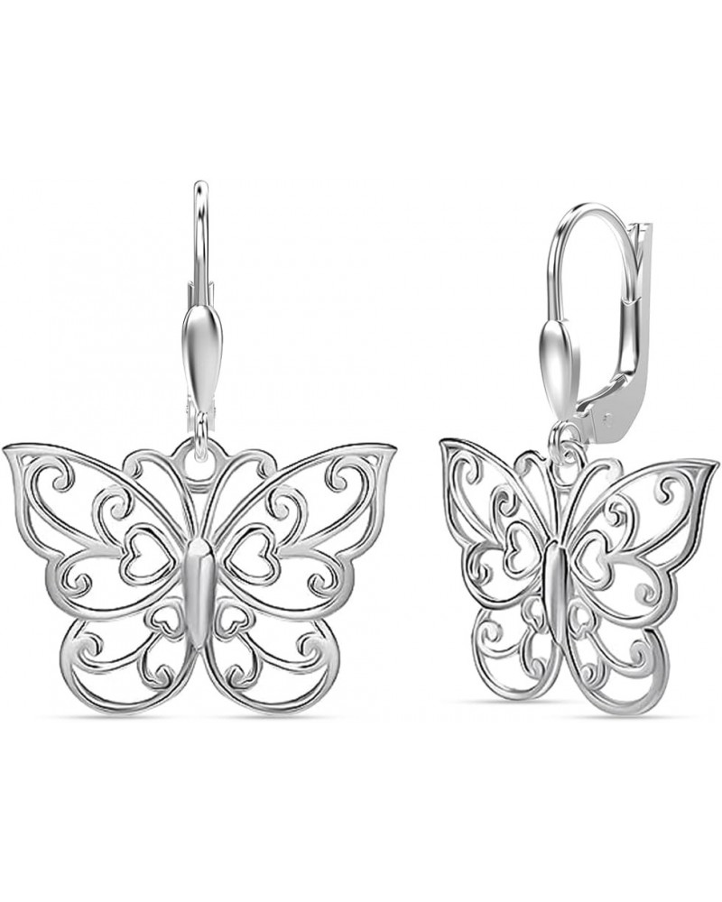 Charmsy 925 Sterling Silver Butterfly Dangle Earrings Hypoallergenic Filigree Jewelry Butterfly Drop and Dangle Leverback Ear...