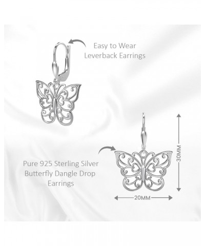 Charmsy 925 Sterling Silver Butterfly Dangle Earrings Hypoallergenic Filigree Jewelry Butterfly Drop and Dangle Leverback Ear...