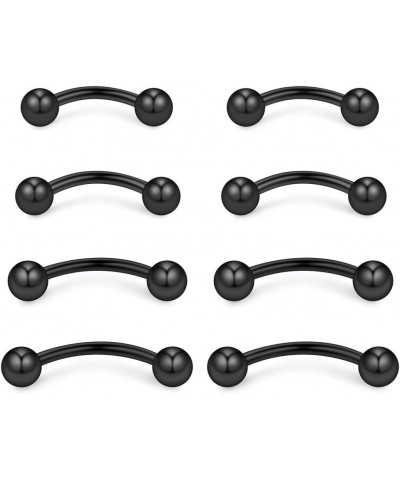 4prs(8pcs) Eyebrow Piercing Jewelry Curved Barbell with Ball Kit Eyebrow Tragus Lip Ring 16g 16 Gauge 6mm/8mm/10mm/12mm Black...