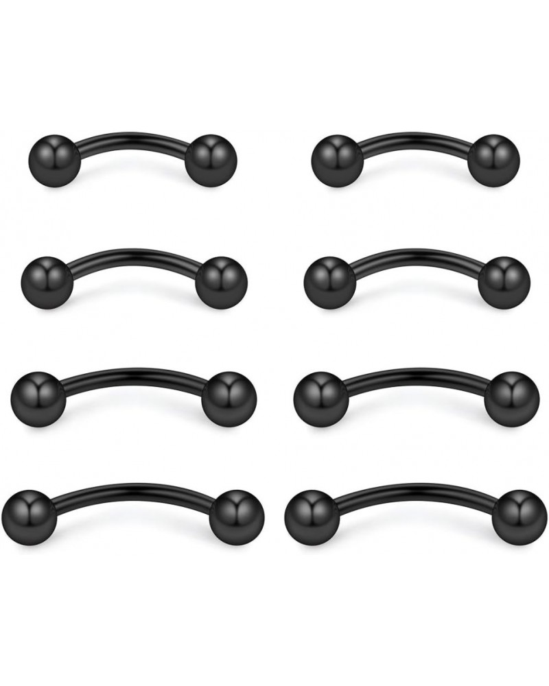 4prs(8pcs) Eyebrow Piercing Jewelry Curved Barbell with Ball Kit Eyebrow Tragus Lip Ring 16g 16 Gauge 6mm/8mm/10mm/12mm Black...