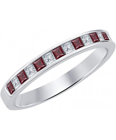 Princess Cut Gemstone 14k White Gold Plated Engagement Wedding Band Ring for Women's created-red garnet & white diamond $19.3...