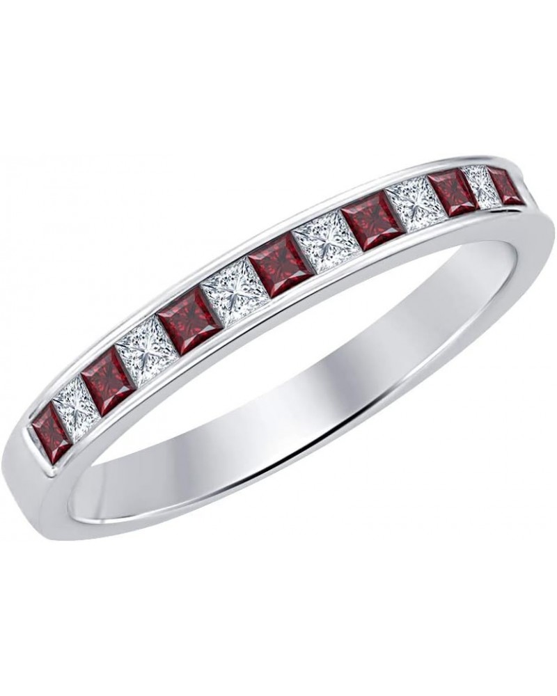 Princess Cut Gemstone 14k White Gold Plated Engagement Wedding Band Ring for Women's created-red garnet & white diamond $19.3...