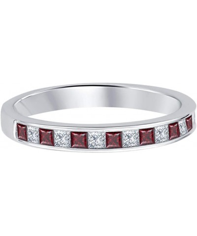 Princess Cut Gemstone 14k White Gold Plated Engagement Wedding Band Ring for Women's created-red garnet & white diamond $19.3...