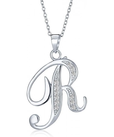 ABC Cubic Zirconia Pave CZ Cursive Script Letter Alphabet Initial Pendant Necklace For Teen Women .925 Sterling Silver Silver...