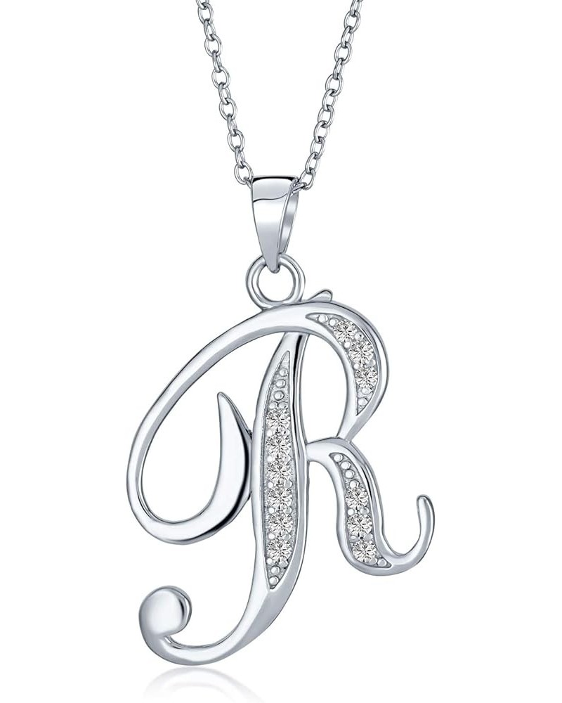 ABC Cubic Zirconia Pave CZ Cursive Script Letter Alphabet Initial Pendant Necklace For Teen Women .925 Sterling Silver Silver...