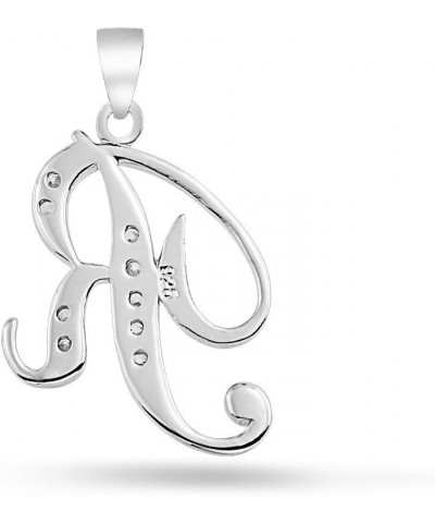 ABC Cubic Zirconia Pave CZ Cursive Script Letter Alphabet Initial Pendant Necklace For Teen Women .925 Sterling Silver Silver...