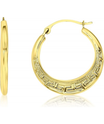 14K Yellow Gold 2x14mm-23mm Polished Textured Greek Key Design Lightweight Hoop Earrings 20mm $39.90 Earrings