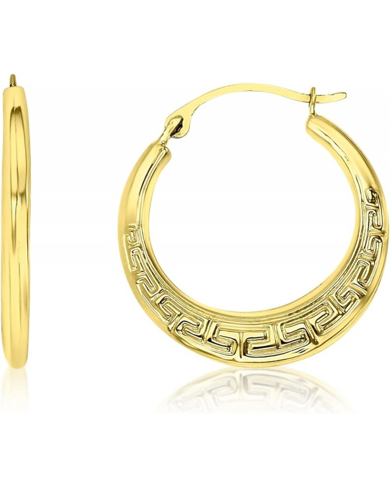 14K Yellow Gold 2x14mm-23mm Polished Textured Greek Key Design Lightweight Hoop Earrings 20mm $39.90 Earrings