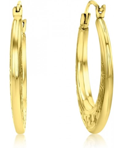 14K Yellow Gold 2x14mm-23mm Polished Textured Greek Key Design Lightweight Hoop Earrings 20mm $39.90 Earrings