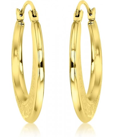 14K Yellow Gold 2x14mm-23mm Polished Textured Greek Key Design Lightweight Hoop Earrings 20mm $39.90 Earrings